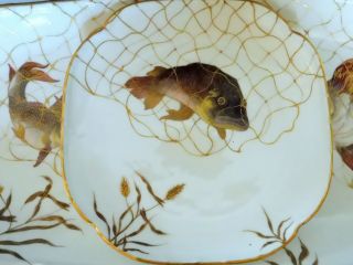 Antique Platter plate set Limoges Oscar Gutherz fish hand painted France 19th c 9