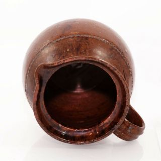 19th c.  large redware handled pitcher,  slip glazed with kiln spotting [11813] 5
