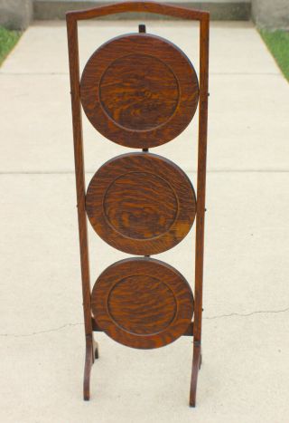 Mission Oak Stickley Roycroft Era Plate Stand Collapsible And Crafts Three Trier
