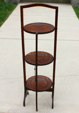 Mission Oak Stickley Roycroft Era Plate Stand Collapsible and Crafts Three Trier 5