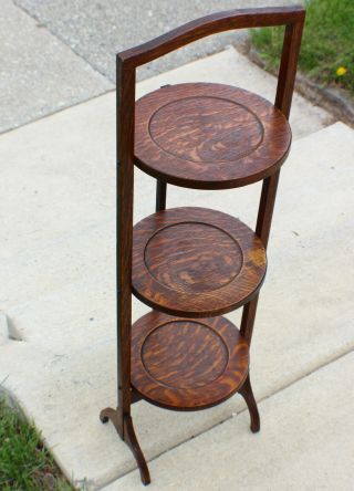 Mission Oak Stickley Roycroft Era Plate Stand Collapsible and Crafts Three Trier 8