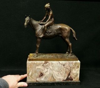 Antique Signed Helmuth Schievelkamp Bronze Nude Amazon Woman On Horse 16 