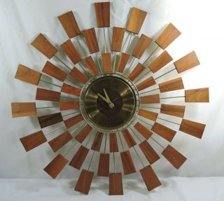 Mid Century Modern Seth Thomas Danish Sunburst Atomic - Style Wall Clock Grandeur