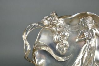 Fine Antique Art Nouveau German Jugendstil WMF Alpaca Silver Lady Tray 2