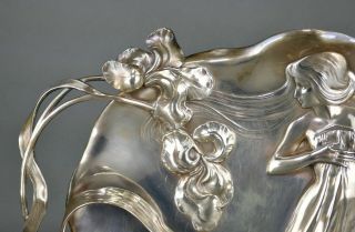 Fine Antique Art Nouveau German Jugendstil WMF Alpaca Silver Lady Tray 3