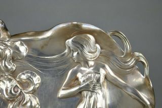 Fine Antique Art Nouveau German Jugendstil WMF Alpaca Silver Lady Tray 4