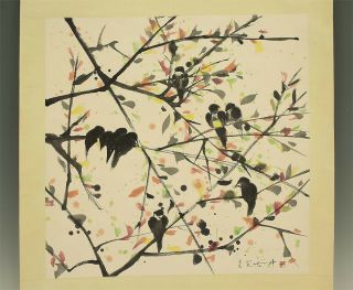 掛軸1967 Chinese Big Hanging Scroll " Many Birds On Branch " @b786