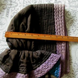 Antique Quilted Winter Bonnet Civil War BLUE CHINTZ fabric Brown Purple POKE 7