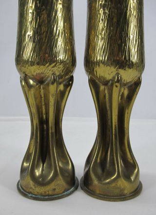 Antique 1917 WWI Pair Arts & Crafts Hammered Goblet Mantle Vases Trench Art yqz 12