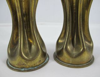 Antique 1917 WWI Pair Arts & Crafts Hammered Goblet Mantle Vases Trench Art yqz 6