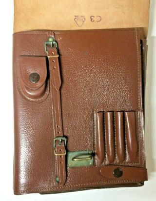 Vintage WWII GERMAN Officer ' s Brown Leather Field Map Case w/Straps 5