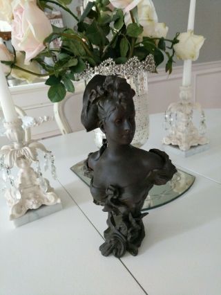 Antique French Art Nouveau Woman Lady Bust Statue Vtg Art Shabby