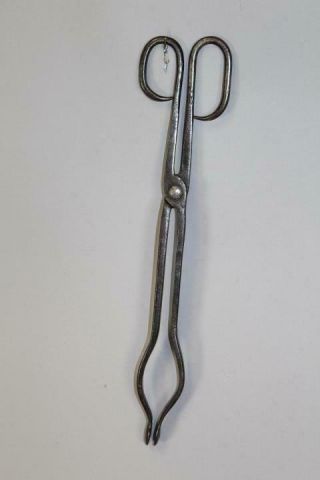 Rare 18th C American Wrought Iron Pipe Tongs Early Form Great Polished Surface