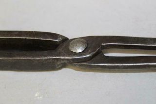 RARE 18TH C AMERICAN WROUGHT IRON PIPE TONGS EARLY FORM GREAT POLISHED SURFACE 7