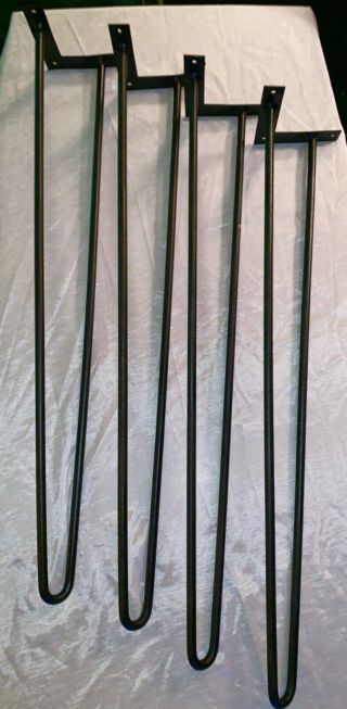 4 Hairpin Legs Mid Century Modern Black Metal Hairpin Legs 28 " X 1/2 " W/ Screws