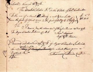 1778,  Carlisle Barracks,  Pa. ,  Frances Callender Signed Receipt For Payments Made
