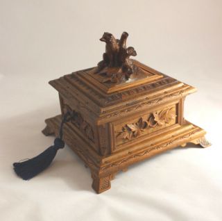 Antique Black Forest Jewelry Box/Casket with Fox and Floral Carving 4