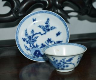 Shipwreck Qing Kangxi Blue And White Cup/saucer (bird/floral)
