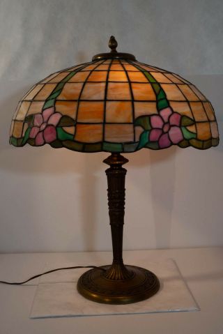 Miller Slag Glass Lamp,  With Floral Design.  C.  1910