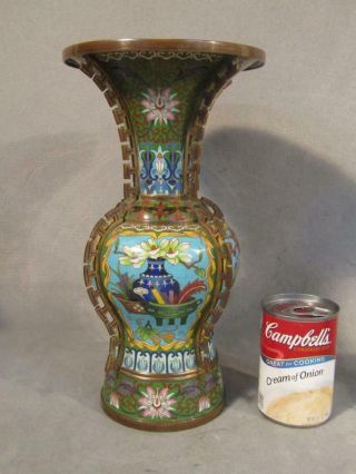 Old Chinese Cloisonne 12 " Tall Vase With Flowering Urns