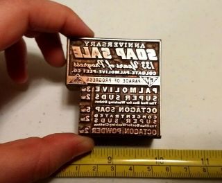 Vtg Letterpress Printing Block Colgate Palmolive Peet Octagon Soap Advertising