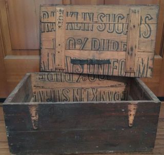 Antique Wooden Primitive Box Made From Franklin Sugar Crate