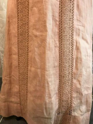 VICTORIAN 19th CENTURY HANDMADE 2 - PIECE DAY DRESS - SALMON LINEN AND LACE 7