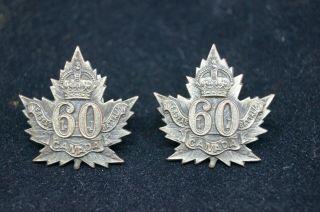 Ww1 Canadian 60th Battalion Cef Collar Badge Pair