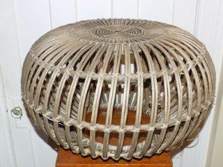 Mid Century Vintage Franco Albini Wicker Rattan Round Pouf Ottoman Stool