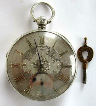 Antique Fusee Pocket Watch Silver Dial & Gold Numerals London 1862,  Key