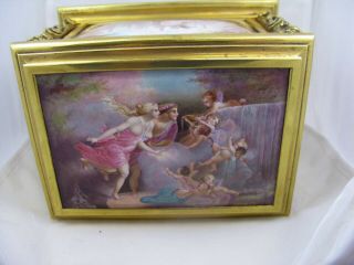 Antique French Gilt Bronze & Enameled Jewel Box/casket 6.  5 " L 19thc