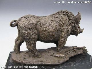 Wild Boar Pig Pure Copper Bronze Nouveau Animal Figure Statue 12