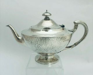 Arts & Crafts St Sterling Silver Spot Hammered Teapot London 1910 Edward Barnard