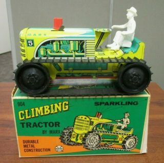 Vintage Marx Tin Litho Wind Up Sparkling Climbing Tractor 904 W/orig Box