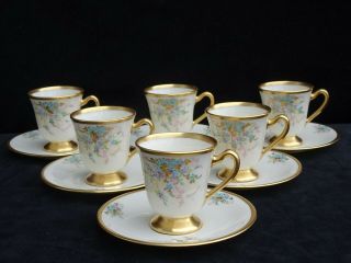 5 ANTIQUE CAC LENOX BELLEEK CHOCOLATE CUPS & SAUCERS ARTIST SIGNED WALTER MARSH 2