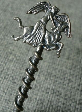 Extremely Rare Roman Silver Garment Pin With Victoria Cutting The Throat Of Bull