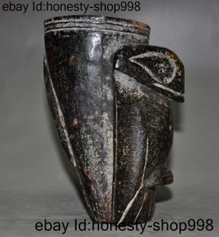 Chinese Hongshan Culture Old Jade Carving eagle bird fish statue Wine vessel Cup 10