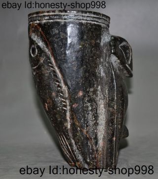 Chinese Hongshan Culture Old Jade Carving eagle bird fish statue Wine vessel Cup 9