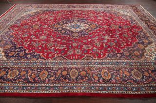 Vintage Hand - Knotted Floral RED 9x12 Kashmar Persian Oriental Area Rug Wool 11