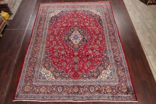 Vintage Hand - Knotted Floral RED 9x12 Kashmar Persian Oriental Area Rug Wool 2
