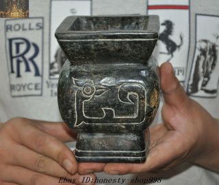 5 " China Hongshan Culture Old Jade Carving Dragon Hook Pattern Tank Jug Jar Vase