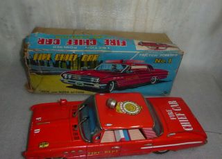 Vintage toy T.  N.  Fire chief car friction no.  one.  Made in Japan in the 1950s 2