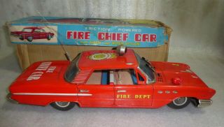 Vintage toy T.  N.  Fire chief car friction no.  one.  Made in Japan in the 1950s 5