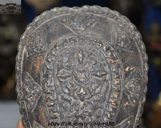 Antique Rare Tibetan buddhism silver skull head Statue tantrick Kapala Bowl Cup 2