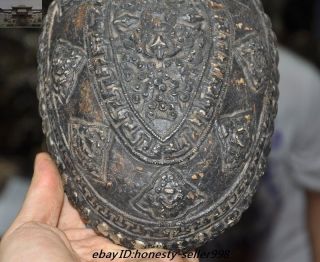 Antique Rare Tibetan buddhism silver skull head Statue tantrick Kapala Bowl Cup 3