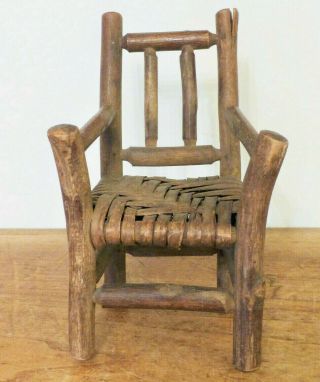 Antique Vintage Folk Art Old Hickory Salesman Sample Adirondack Arm Chair 3