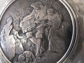 Vintage Silver Antique Lithograph Woman Couple Bird Dog STRATTON Compact ENGLAND 2