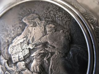 Vintage Silver Antique Lithograph Woman Couple Bird Dog STRATTON Compact ENGLAND 4