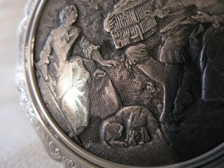 Vintage Silver Antique Lithograph Woman Couple Bird Dog STRATTON Compact ENGLAND 5