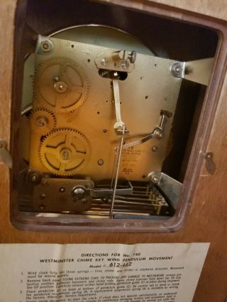 Vintage Howard Miller Westminster Chime Key Wind Pendulum Movement 612 - 462 8